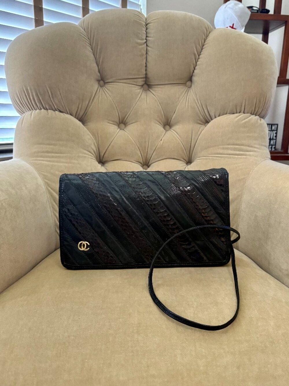 VTG Auth OLEG CASSINI Iconic Python & Leather Convertible Clutch